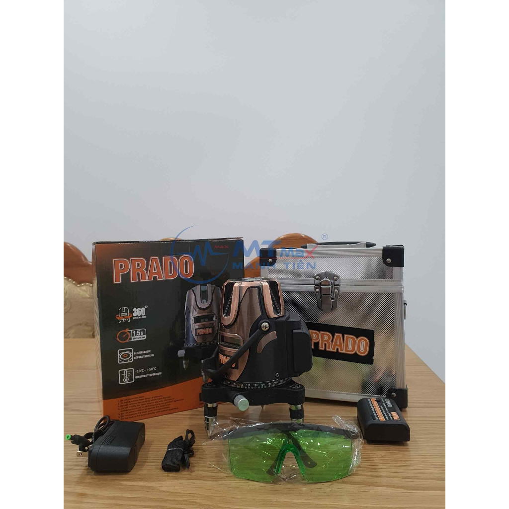 Máy Laser Cân Mực Bắn Cốt Prado 5 Tia Xanh Laser 2 Pin. Phạm vi hoạt động của máy trong nhà và ngoài trời là trên 50m.
