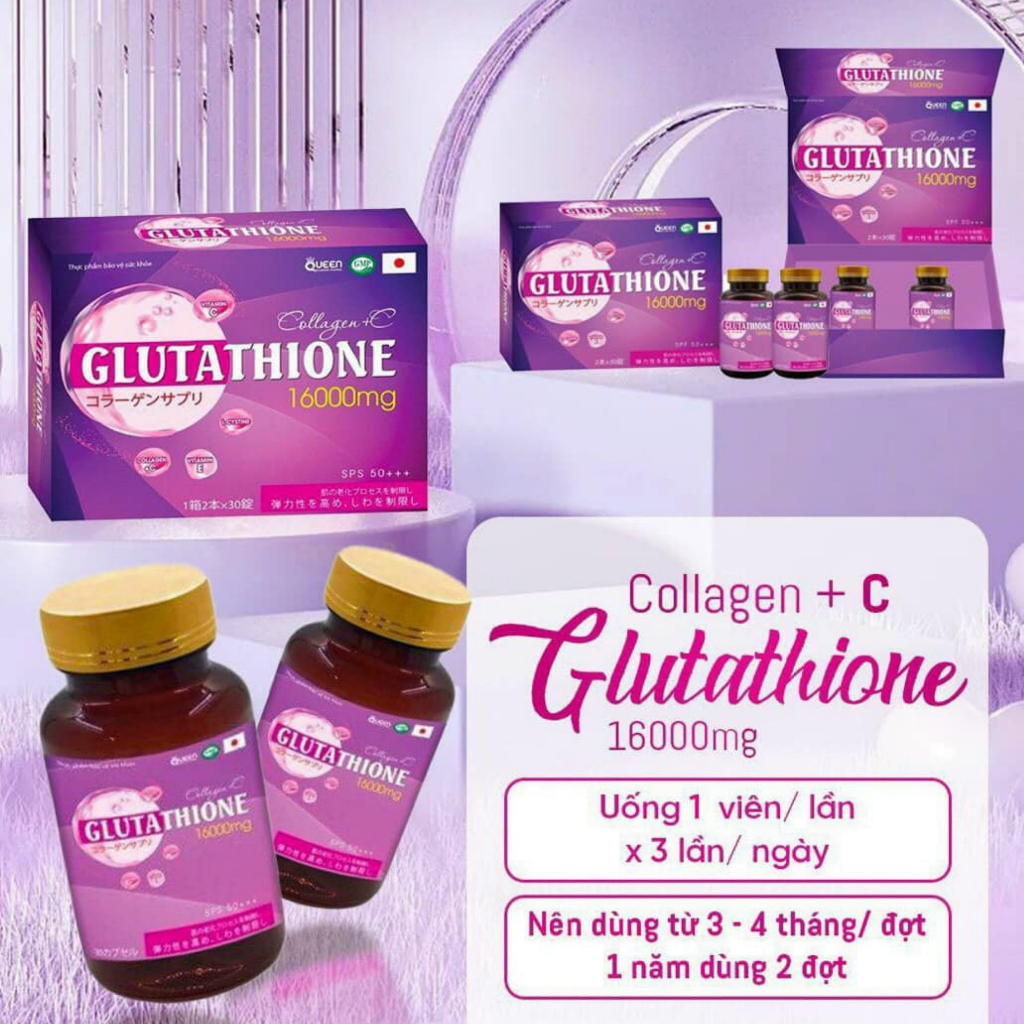 Viên uống trắng da Glutathione 16000mg collagen + C giúp giảm nám, mờ thâm, nâng tone, đều màu da hộp 60 viên | BigBuy360 - bigbuy360.vn