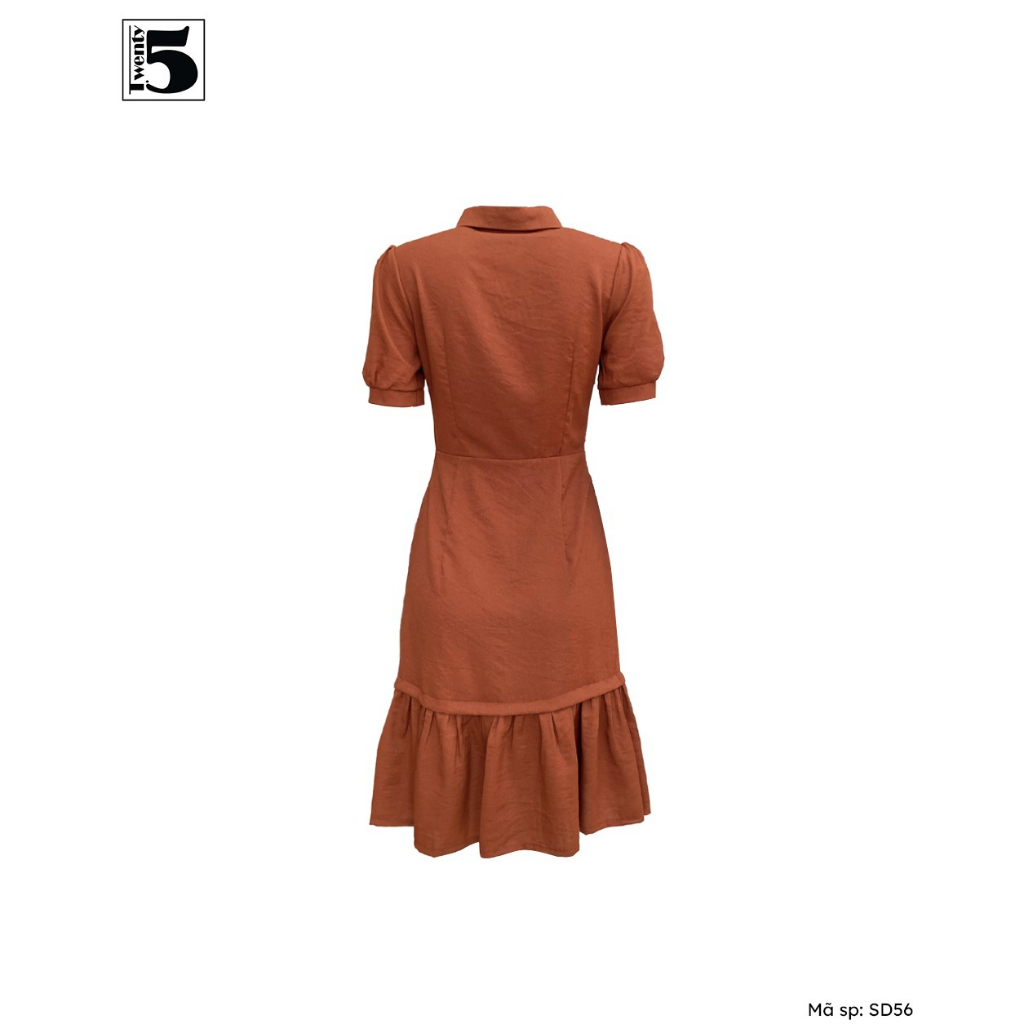 Đầm váy công sở cổ sơ mi thắt nơ bèo đuôi cá vải đũi mát Twentyfive SD56