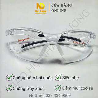 Kính bảo hộ tròng trắng chống trầy xước, Mắt kính bảo hộ trắng trong suốt chống lóa chính hãng A800