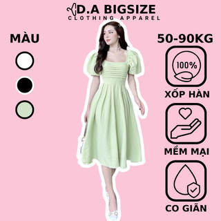 Dabigsize - Đầm Bigsize Nữ , Váy Nữ Dự Tiệc Cổ Vuông Xếp Ly Ngực Tay Phồng 2 Lớp 100% Xốp Hàn Dành Cho Người Mập 50.90kg