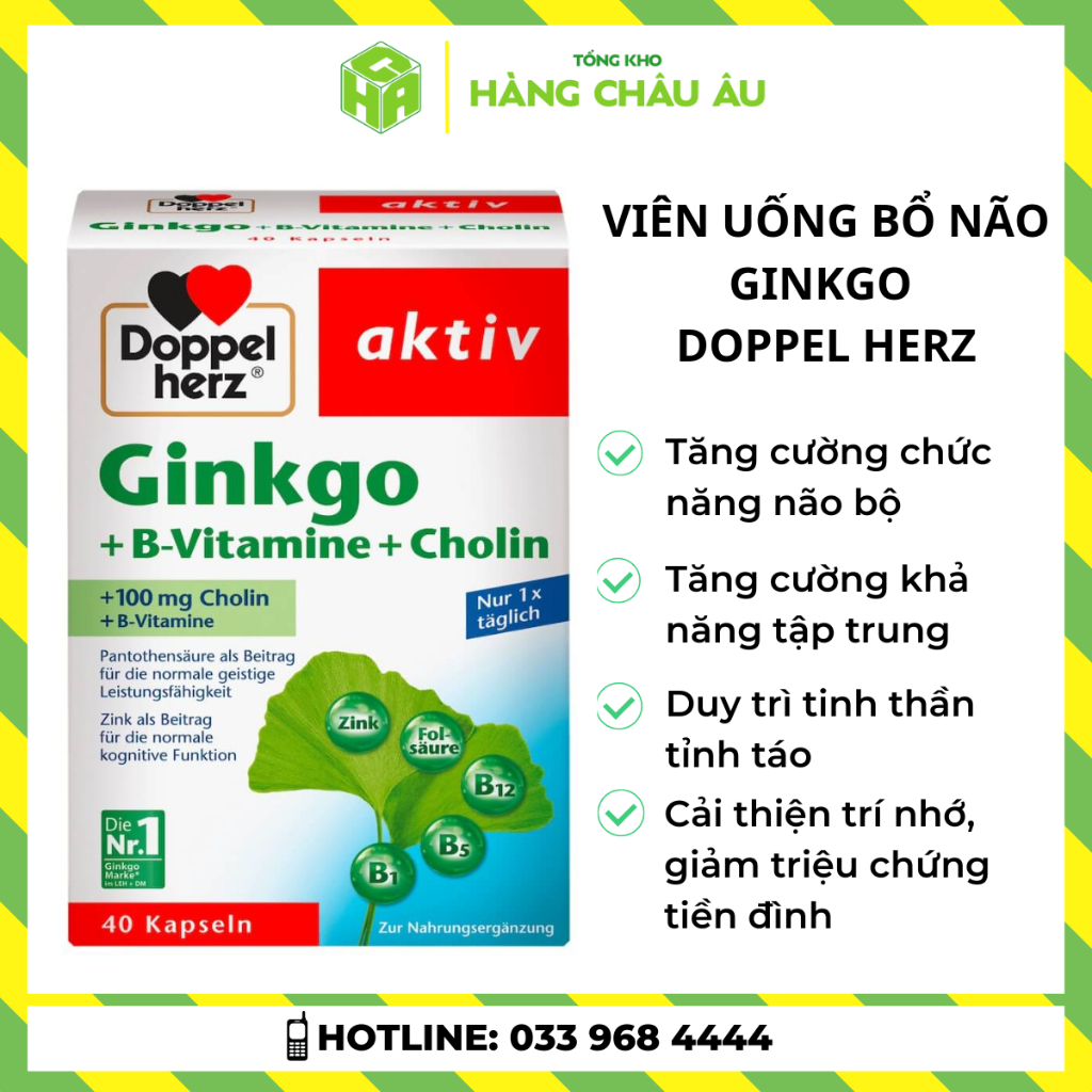 Bổ Não Aktiv Ginkgo Do.ppel.herz / 40 Viên