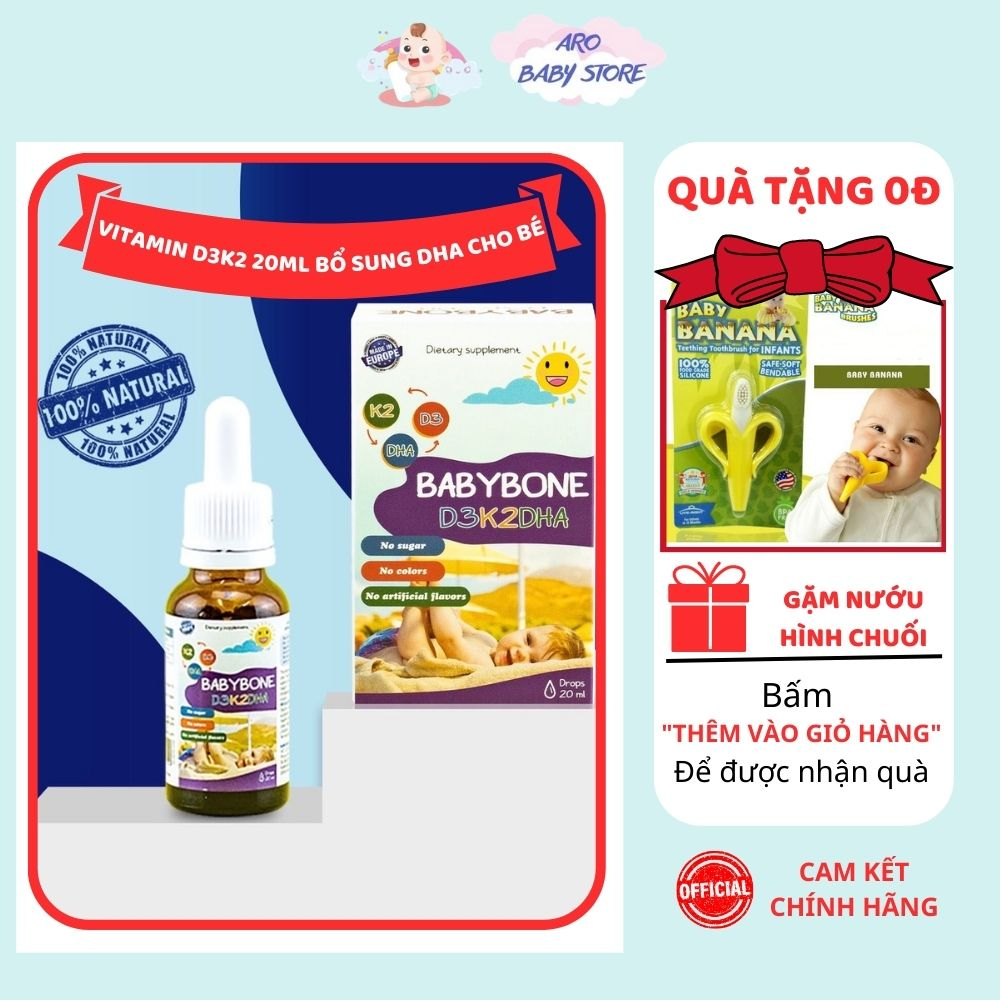 Vitamin D3K2DHA BABYBONE 20ml D3 hấp thu canxi tối đa, DHA phát triển trí não, tăng chiều cao vượt trội, hàng chính hãng