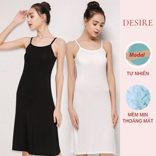 Đầm hai dây - Váy hai dây mặc lót thun modal (Gỗ sồi) dáng suông cổ thuyền Desire VNN-0044N
