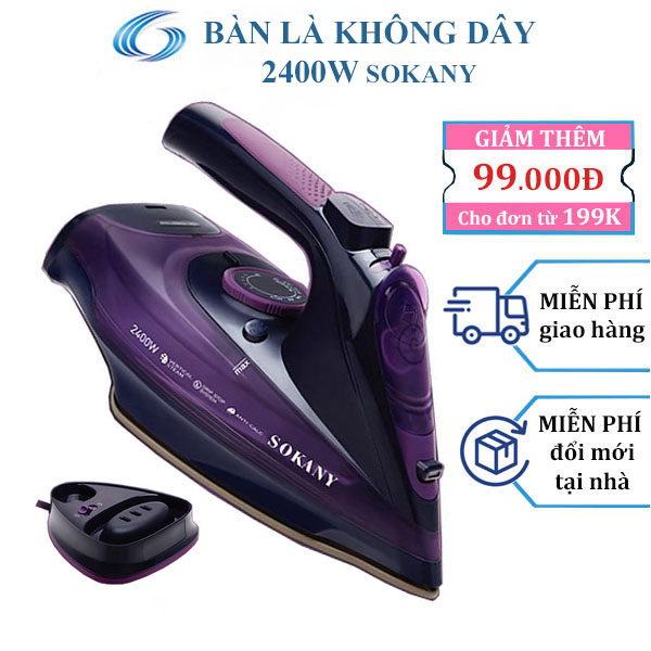 Bàn ủi cầm tay không dây SOKANY công suất mạnh 2400W với 5 chế độ ủi được với mọi loại vải