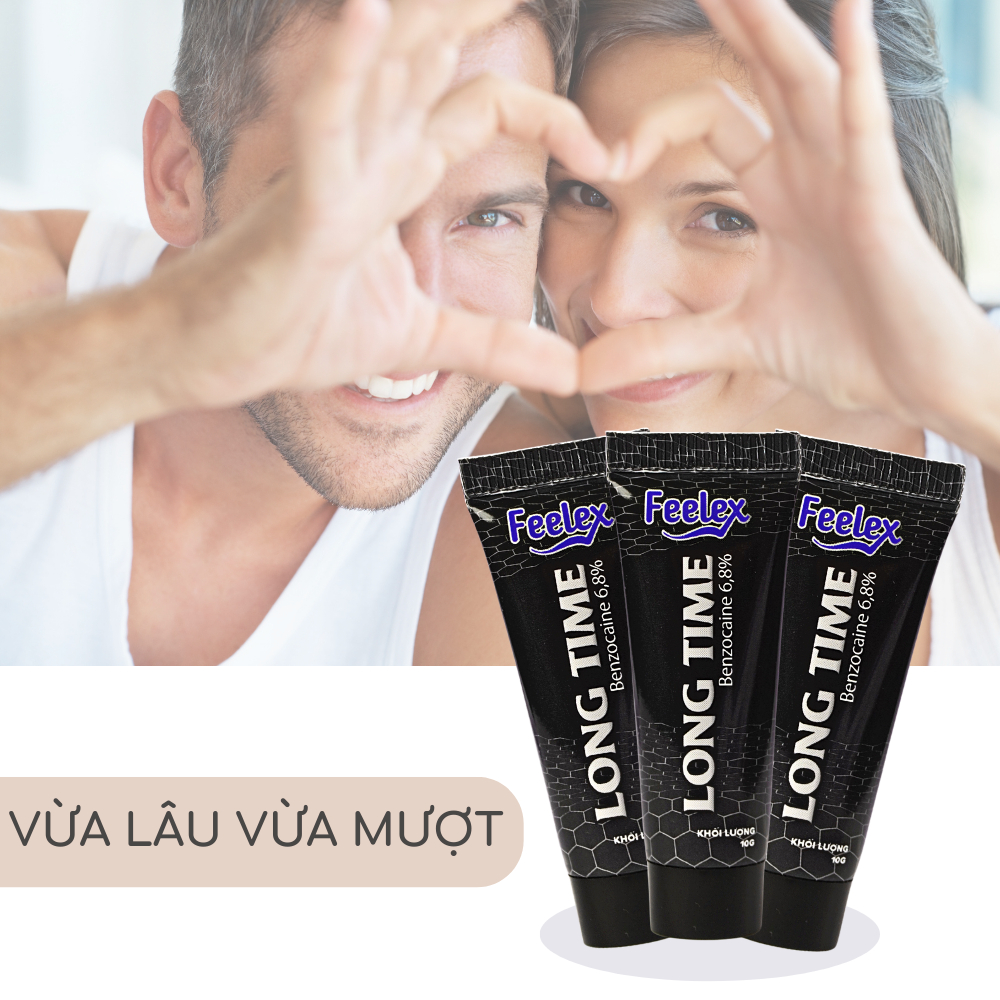 Gel bôi trơn Feelex Long Time 6,8% Benzocain, hỗ trợ kéo dài thời gian quan hệ cho nam giới - Tuýp 10g