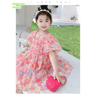 🌼 Đầm Hoa Nổi Bé Gái Lolita Dệt Hình Hoa Size 1-10y Xinh Lung Linh
