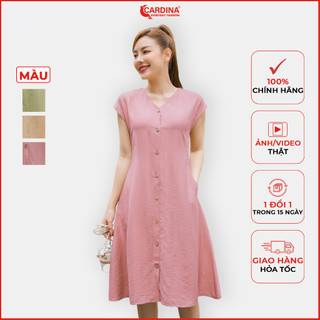 Đầm nữ CARDINA chất đũi bambo cao cấp tay liền cổ v cài cúc giữa trẻ trung 3VD03