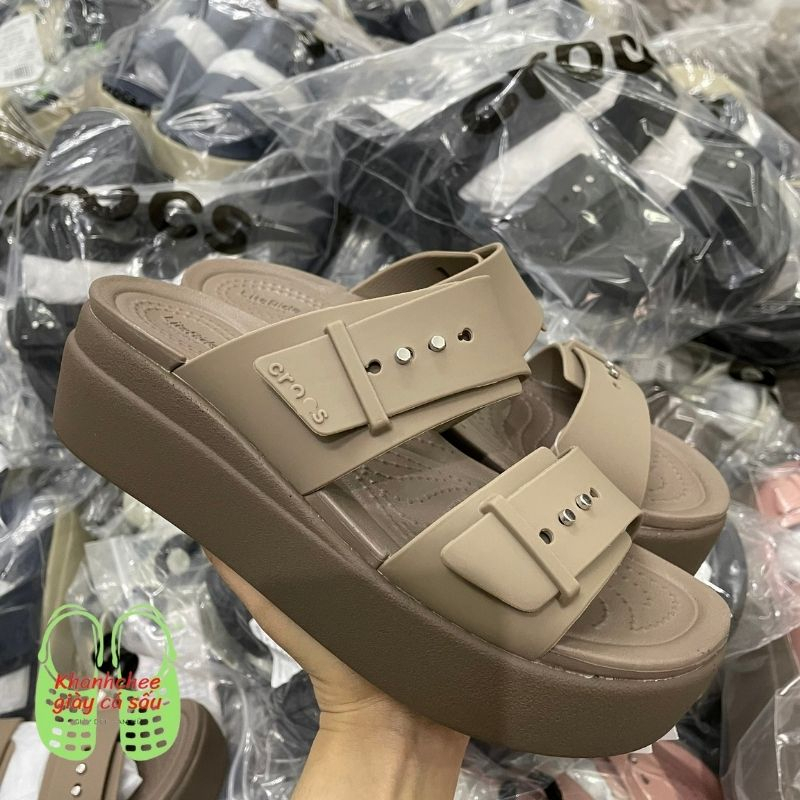 BMW2- Dép Quai Ngang Cross Broolyn Mid Wedge Version 2 Nữ Đế Cao 5cm dây gài - Màu Nâu