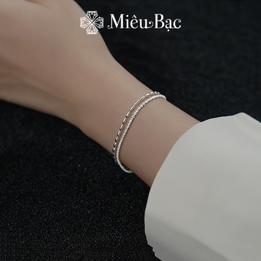 Vòng tay bạc nữ hạt bạc 2 lớp Miêu Bạc chất liệu bạc 925 phụ kiện trang sức nữ MT11