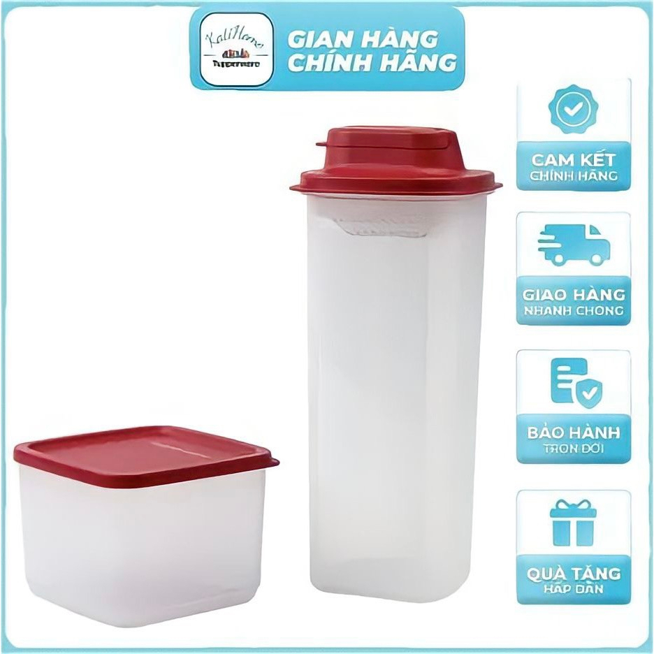 Bộ bình nước nhựa đựng nước lọc, ngâm siro Tupperware  Memberkit Tasty set gen 2 2l hộp vuông 1l có vạch chia dung tích