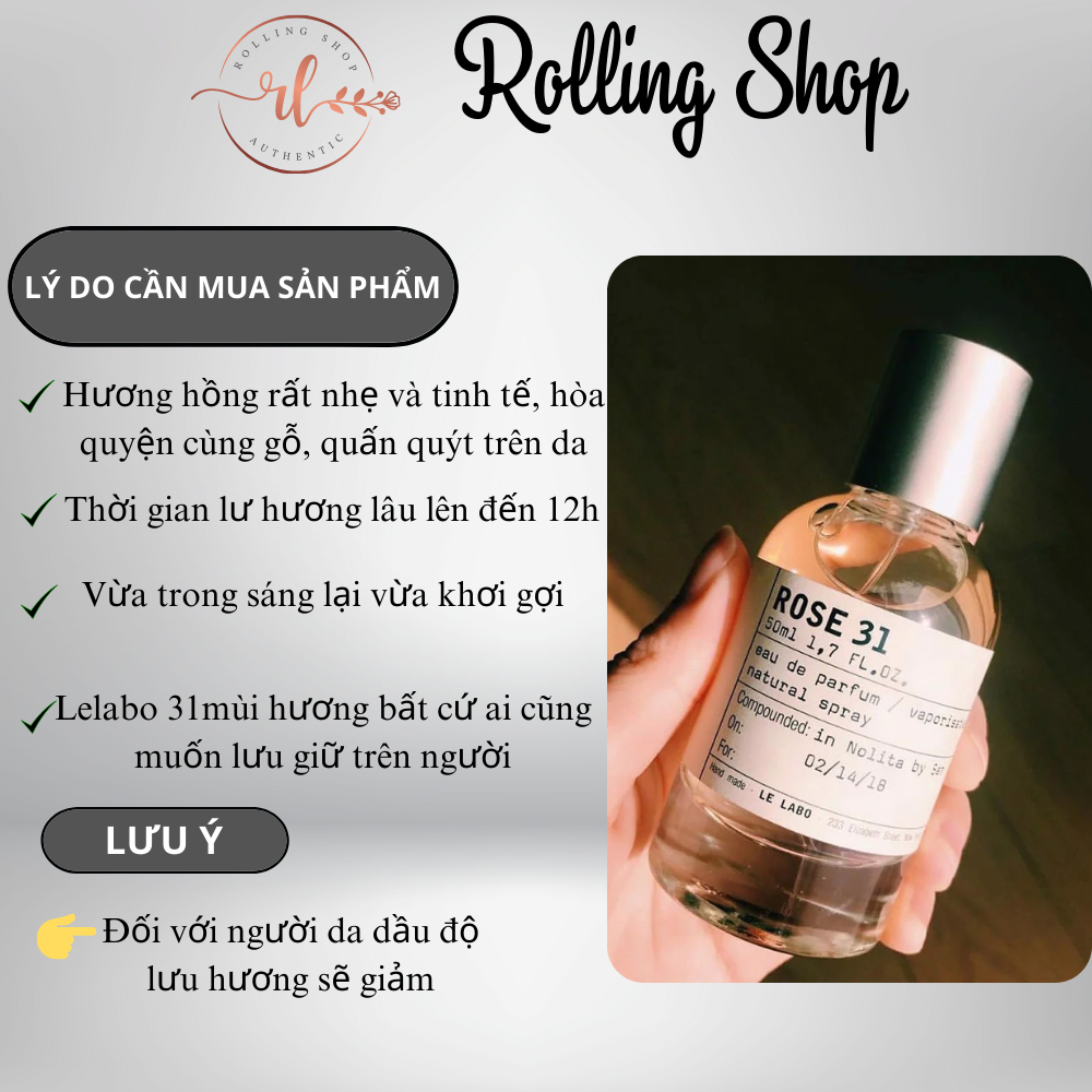 Nước hoa unisex Lelabo Rose 31 chiết 10ml Bí ẩn, Sang trọng, Ngọt Ngào - Rolling Shop