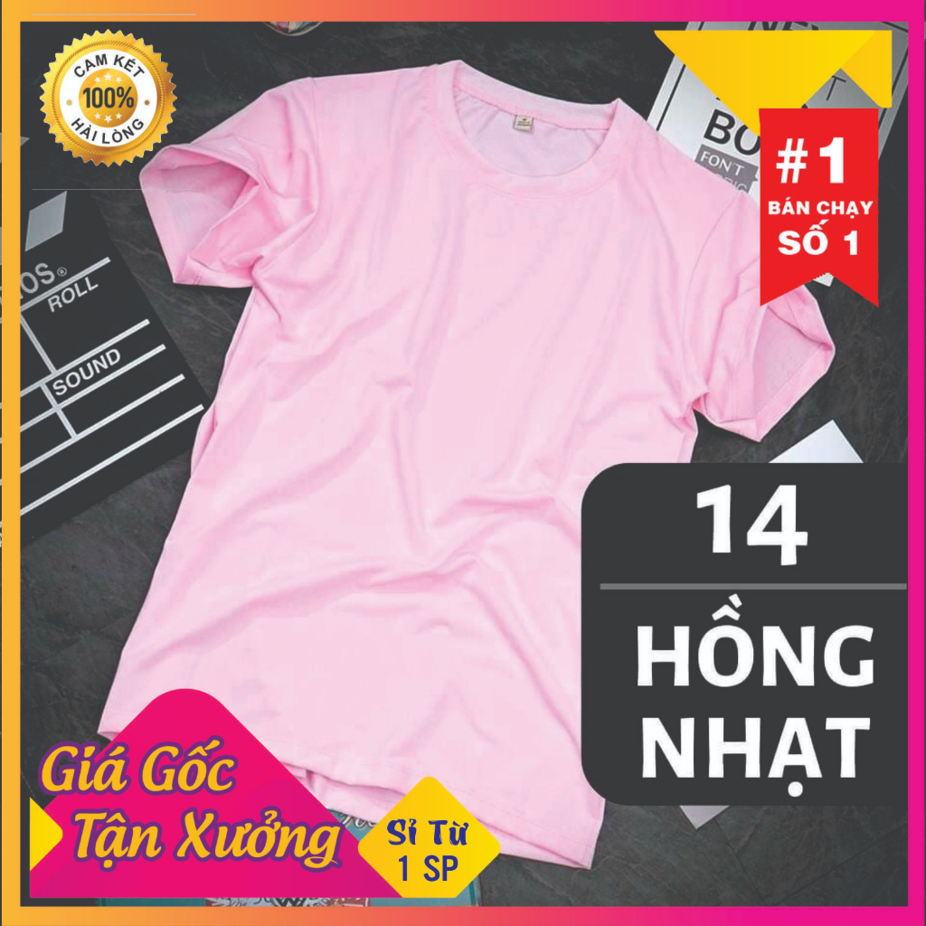 Áo Phông Trơn cổ tròn Màu Hồng Phấn - Hàng đẹp, Xưởng sản xuất không qua trung gian