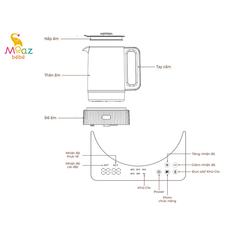 Bình đun nước pha sữa thông minh thế hệ mới Moaz BéBé MB055