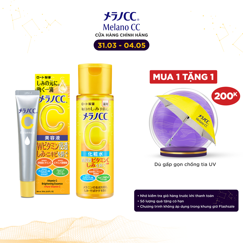 Bộ đôi sáng đốm nâu se cân bằng da Melano CC Dung dịch 170ml + Tinh chất dưỡng trắng 20ml