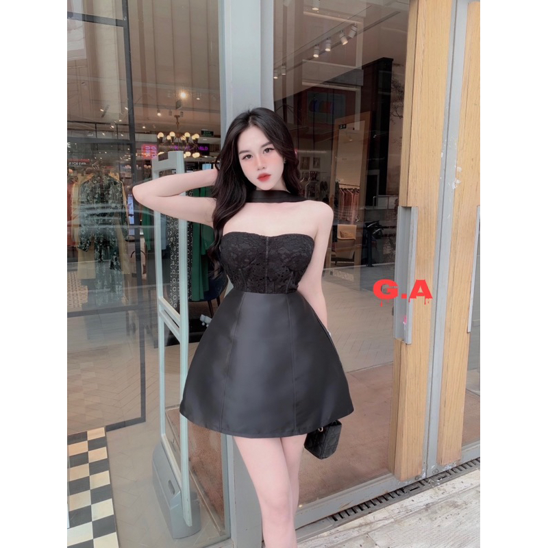 Đầm cúp ngực ren phối tafta xoè