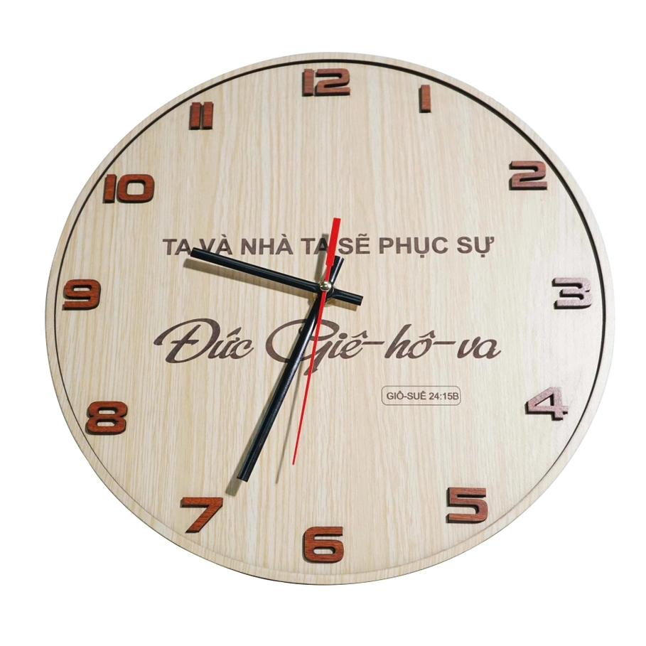Đồng hồ câu gốc cơ đốc tin lành treo tường gỗ, decor trang trí nhà cửa, hội thánh (Giô-Suê 24:15B Ta và nhà ta...)