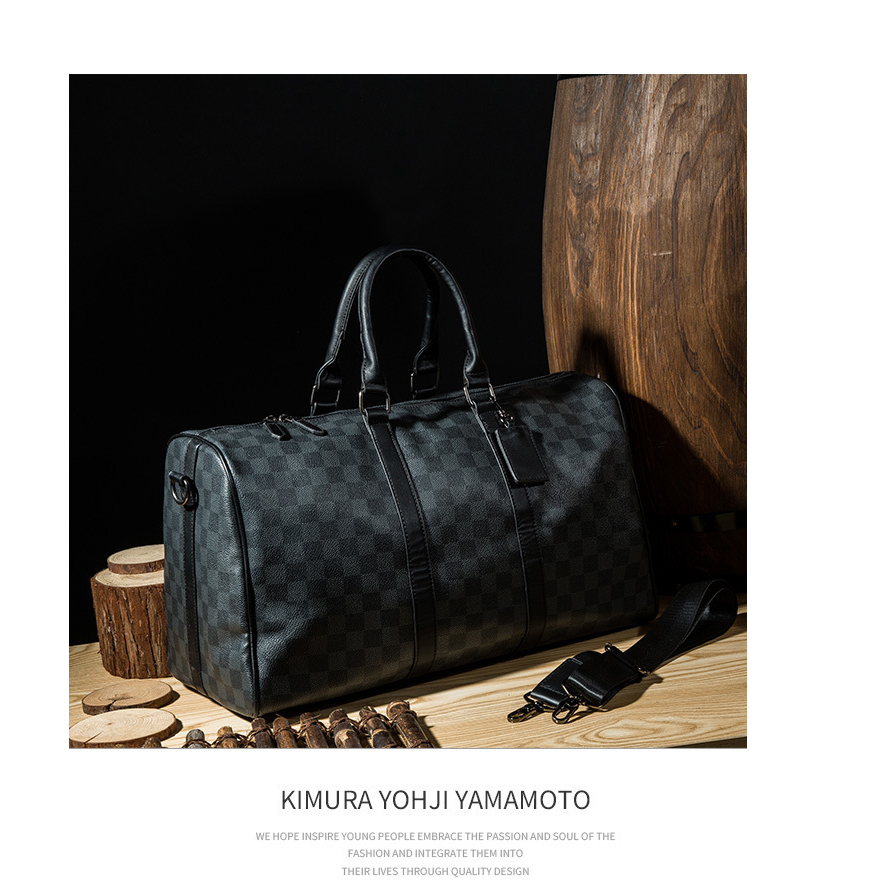 Túi Du Lịch Nam Nữ Kẻ Caro Thời Trang Cỡ Lớn Xách Tay Đeo Chéo Đựng Quần Áo Tiện Lợi Da Pu Cao Cấp Bền Đẹp Chống Nước