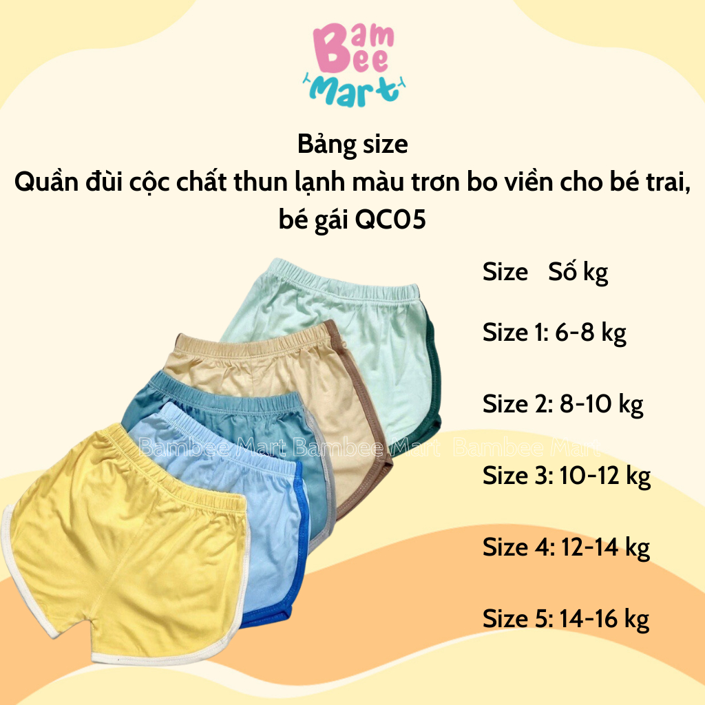 Quần đùi cộc chất thun lạnh màu trơn bo viền cho bé trai, bé gái QC05