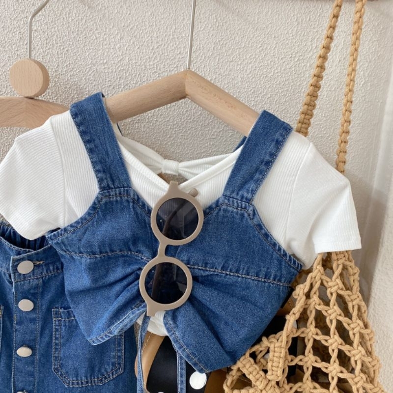 Set Váy Jean Áo Hai Dây Bé Gái Phong Cách Hàn Quốc Cá Tính, không kèm áo trắng