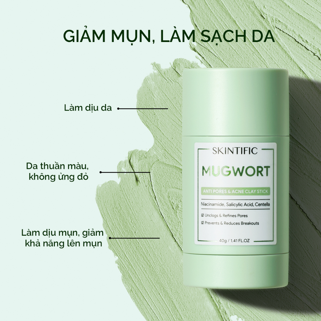 Thanh lăn mặt nạ đất sét ngải cứu giảm mụn SKINTIFIC 40g (đơn lẻ)