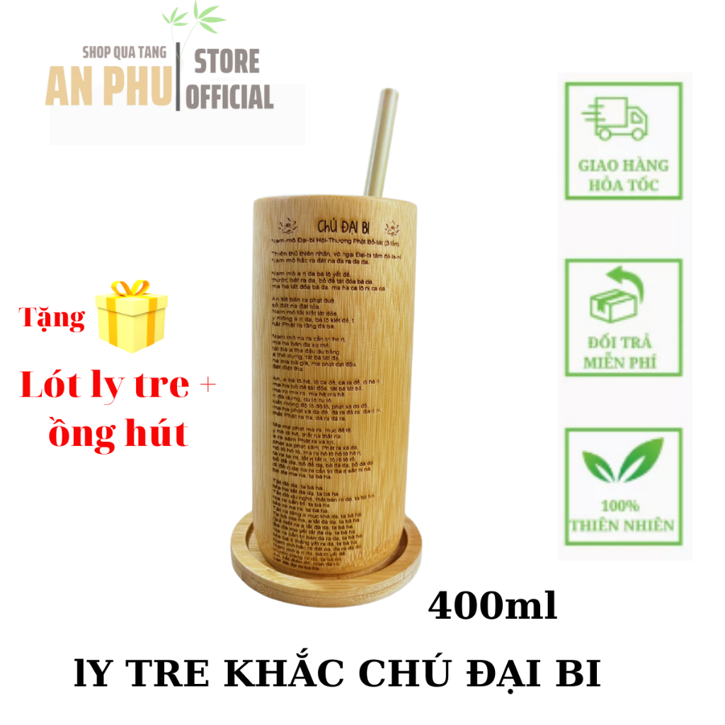 Ly tre khắc chú đại bi, cầu sức khỏe, bình an, tài lộc, ly tre khắc lazer an toàn sức khỏe, thân thiện môi trường