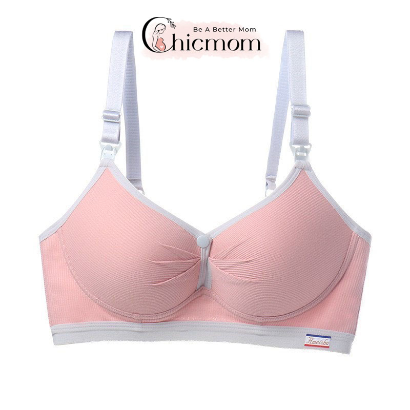 Áo Lót Ngực Bầu Chicmom Không Gọng Vải Cotton Có Cúc Mở Ngang Bigsize CM001