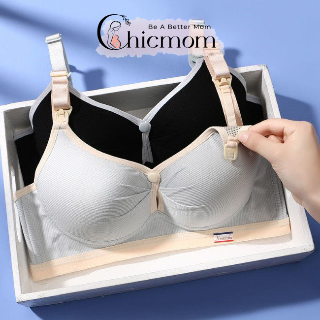 Áo Lót Ngực Bầu Chicmom Không Gọng Vải Cotton Có Cúc Mở Ngang Bigsize CM001