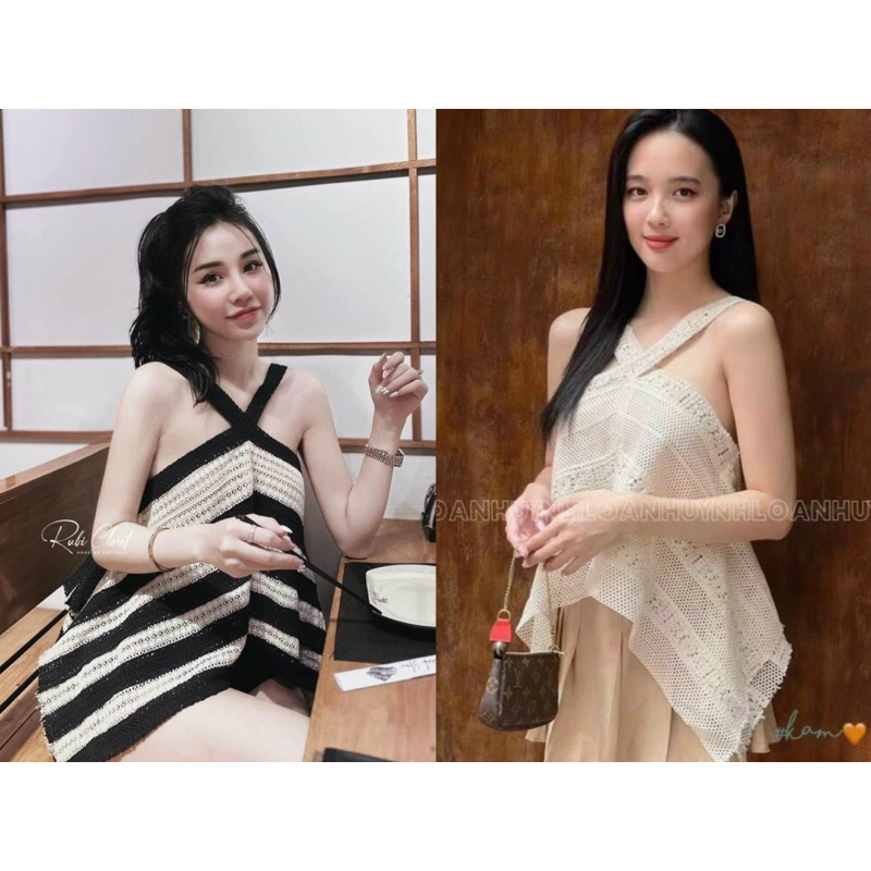 Áo ren cổ yếm dây chéo lưng 2 màu siêu hot