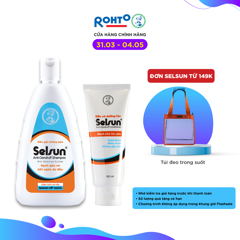 Combo Gội xả chống gàu Selsun: 1 Dầu gội 250ml + 1 Dầu xả 100ml