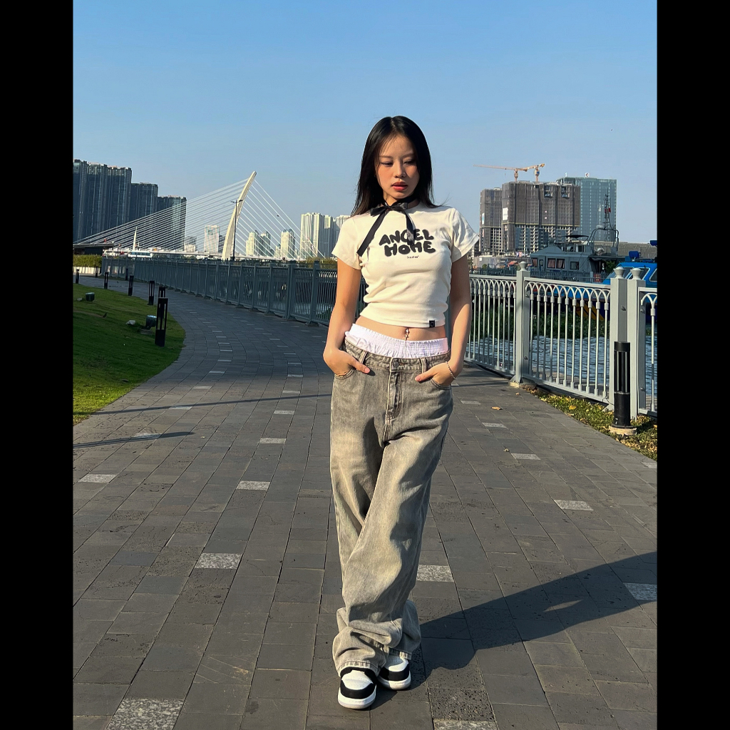 Quần Jeans Nữ Ống Rộng PRADIES Vintage