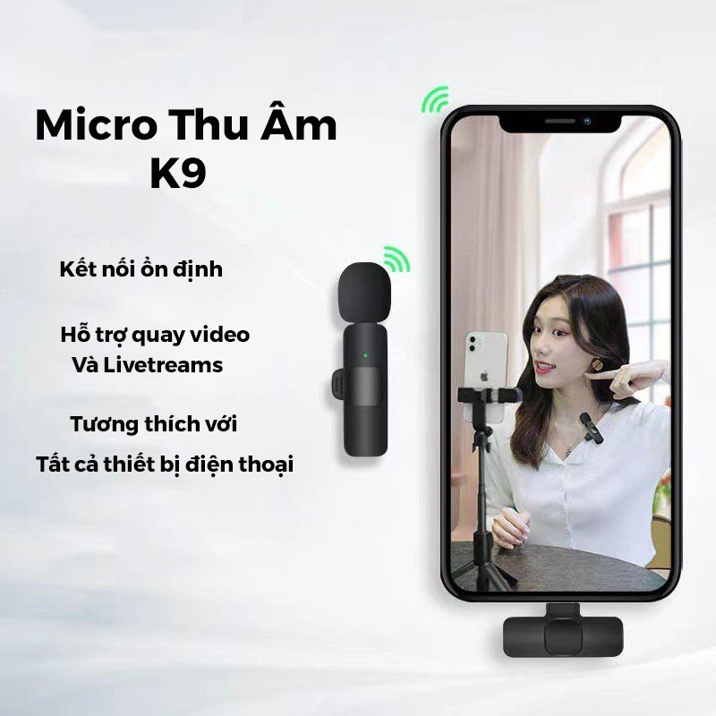 Micro thu âm không dây cài áo K8 - K9 - Lọc Tiếng Ồn Cao Cấp - Khoảng Cách 20m- Chính Hãng HD DESIGN