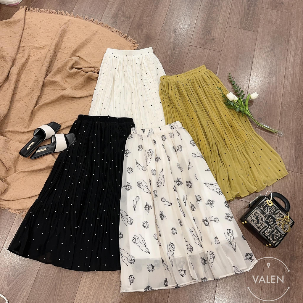 Chân váy cạp chun ly chấm bi nhỏ  (4648)