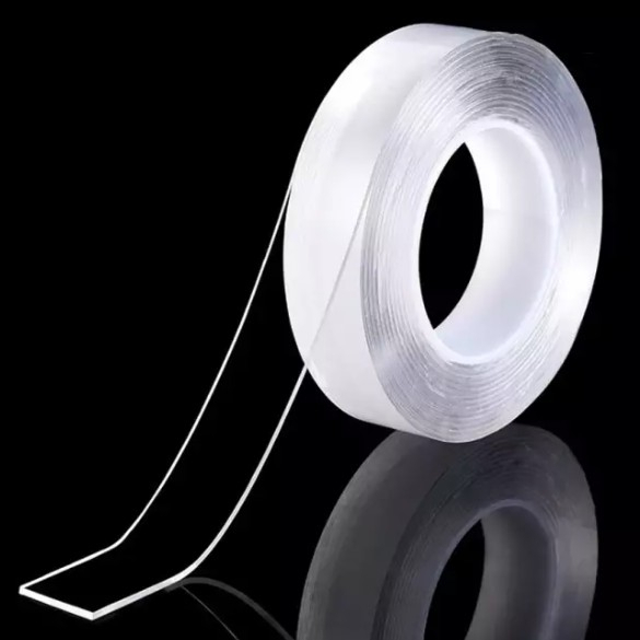 Băng keo 2 mặt nano siêu dính trong suốt dày 1mm, ngang 10mm, cuộn 1m, thích hợp dán led dây