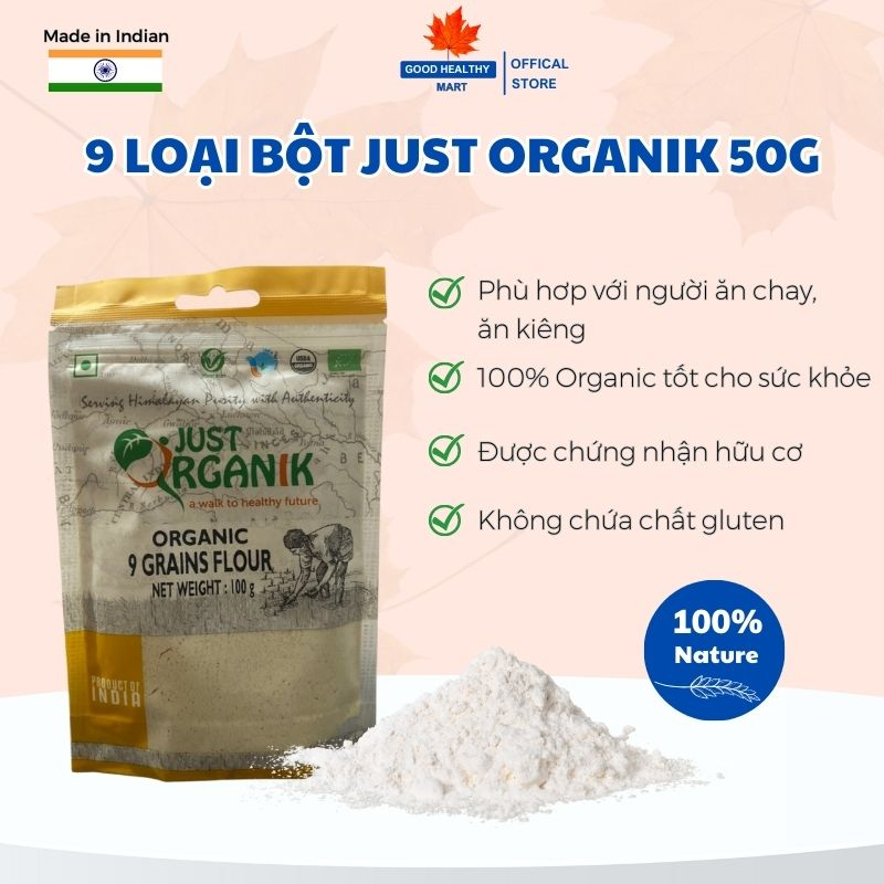 Bột Ngũ cốc 9 Loại Hạt Dinh Dưỡng Grains Flour Hữu Cơ Just Organik Tốt Cho Bà Bầu Lợi Sữa Sau Sinh - 100g