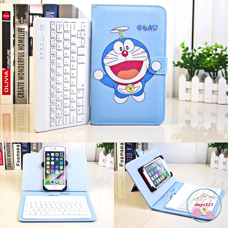 Bao Da Kèm Bàn Phím Bluetooth HÌNH đô rê mon Cho Iphone / Android 4.5-6.8inch Đa Năng doraemon