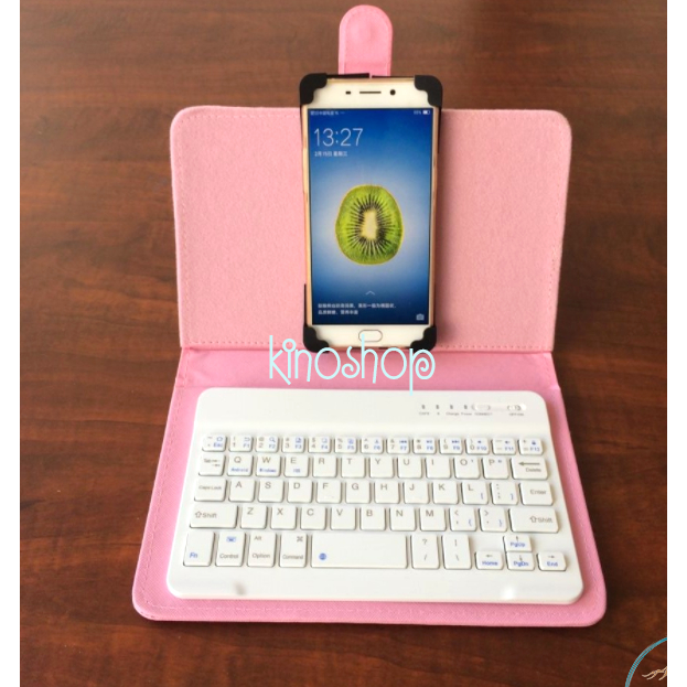 HỒNG Bàn phím Bluetooth kèm bao da đa năng cho điện thoại, máy tính bảng