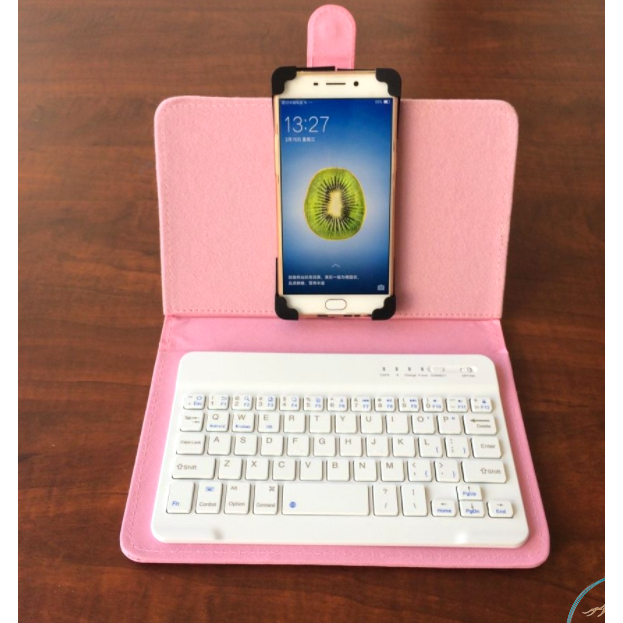 HỒNG Bàn phím Bluetooth kèm bao da đa năng cho điện thoại, máy tính bảng