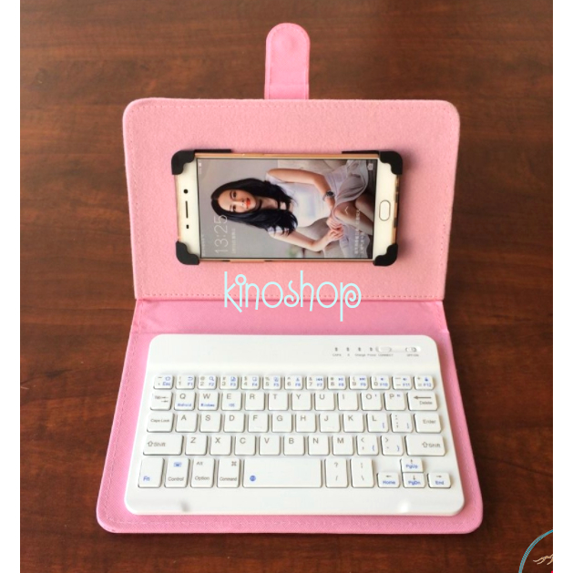 HỒNG Bàn phím Bluetooth kèm bao da đa năng cho điện thoại, máy tính bảng