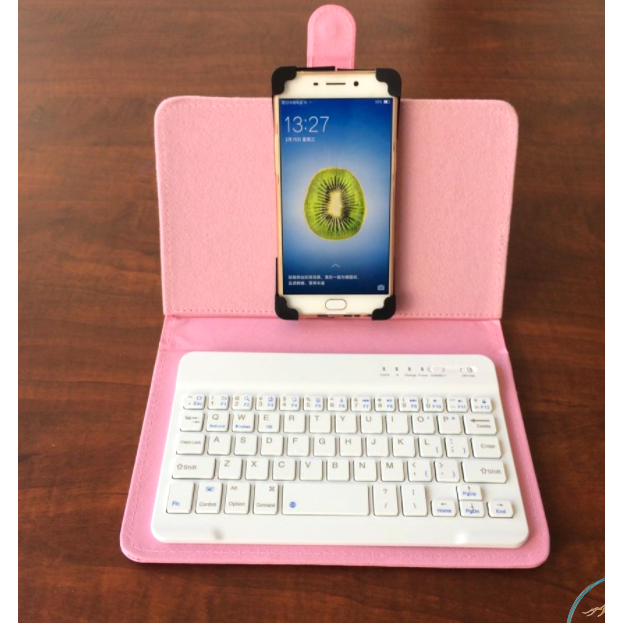 HỒNG Bàn phím Bluetooth kèm bao da đa năng cho điện thoại, máy tính bảng