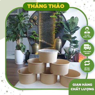 Combo 100 bát bát giấy kraft dùng 1 lần - tô giấy đựng thức ăn - kèm nắp pp - nắp pet