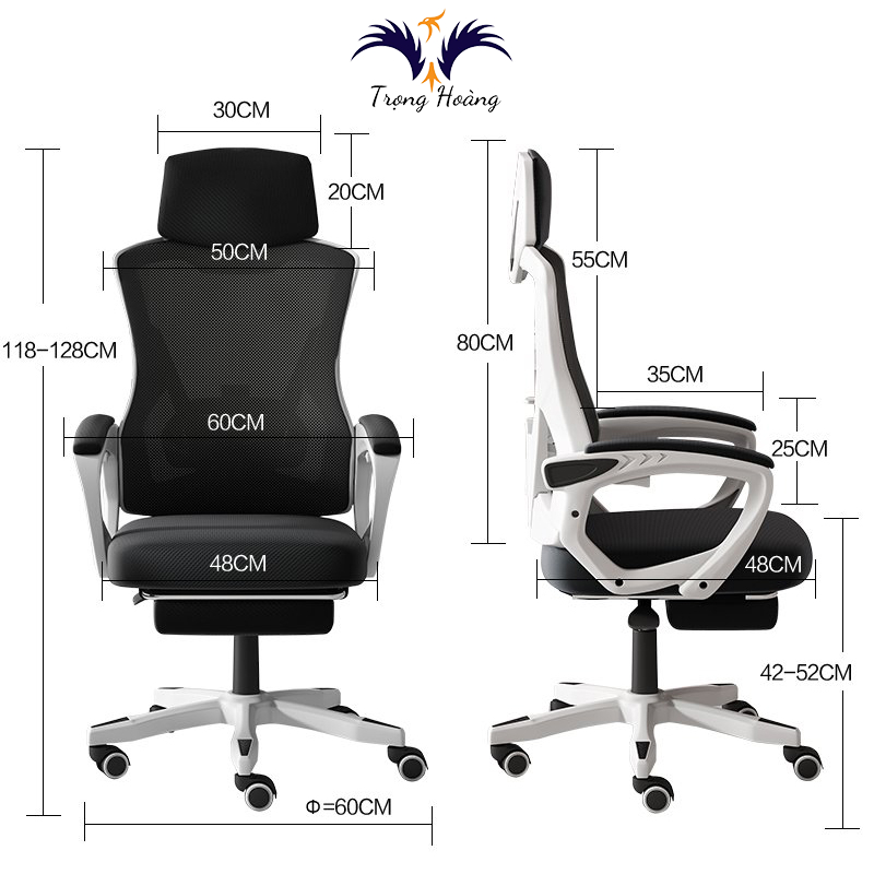 Ghế Công Thái Học, CTH-02 Bảo Vệ Cột Sống - Có Tựa Đầu - Tựa Lưng Lưới - Gác Chân | BigBuy360 - bigbuy360.vn