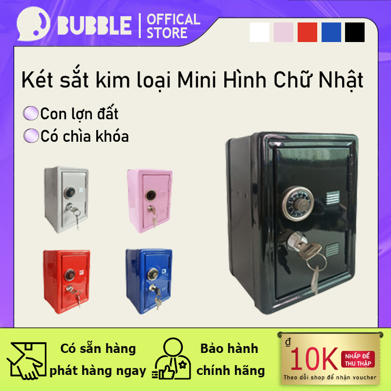 Két sắt tiết kiệm mini,Ống heo tiết kiệm mini an toàn tinh tế cho gia đình,Size 18x10x12cm,Có chìa khóa
