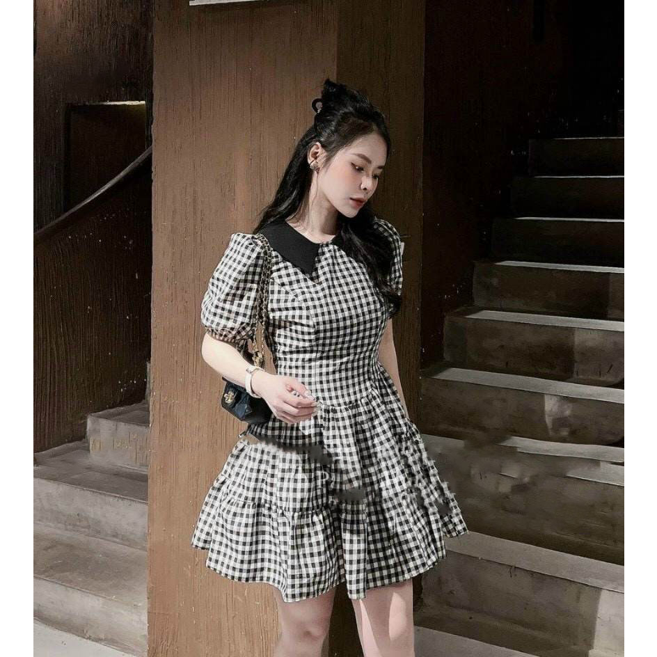 Đầm Nữ Caro dáng xòe tiểu thư thích phù hợp đi chơi