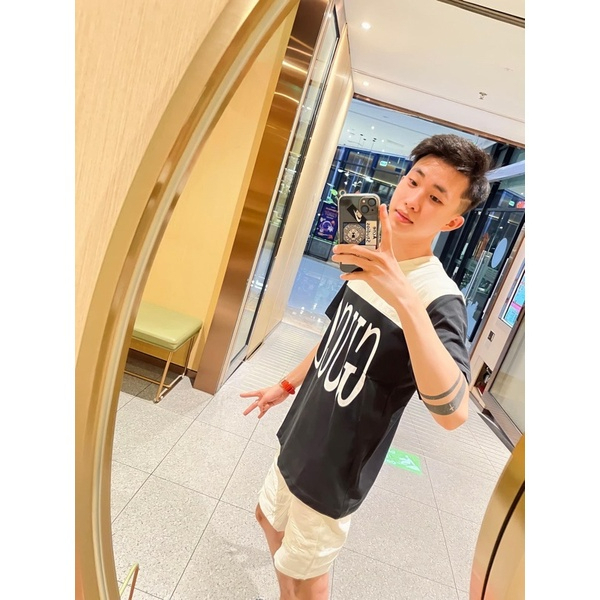 Áo phông nam nữ Premium Cotton pha màu đen sữa dập chữ GG trước ngực siêu sang 2023 hottrend mùa hè