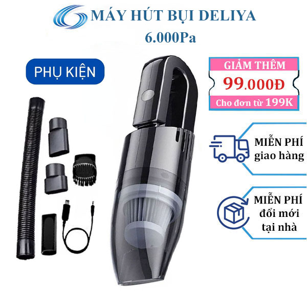 Máy hút bụi cầm tay DELIYA lực hút 6000PA, hút sạch mọi loại bụi bẩn trong gia đình - MIN ĐEN