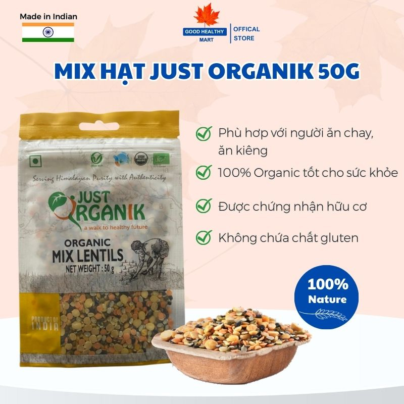 Đậu Mix hỗn hợp hữu cơ Just Organik Organic Nhập Khẩu Ấn Độ Ăn Dặm Cho Bé Người Ăn Kiêng 50g
