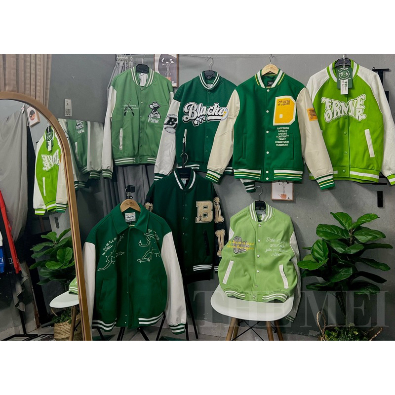 CÓ SẴN - Áo khoác bóng chày màu xanh lá - Varsityjacket unisex cho cả nam và nữ - The Mei