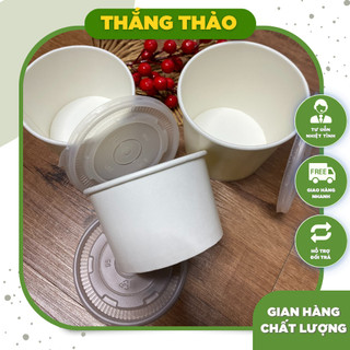 Lốc 100 tô giấy, ly giấy đựng kem 240ml, 280ml. 360ml, 480ml trắng có nắp chịu lạnh