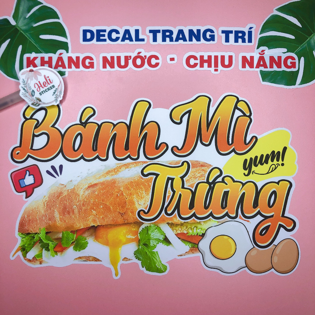 Decal Trang Trí Quán BÁNH MÌ TRỨNG Loại 1 ✨ Hình Dán Decor Quán, Tiệm Bánh mì - Sticker Kháng Nước, Chịu Nắng, Cắt Sẵn.